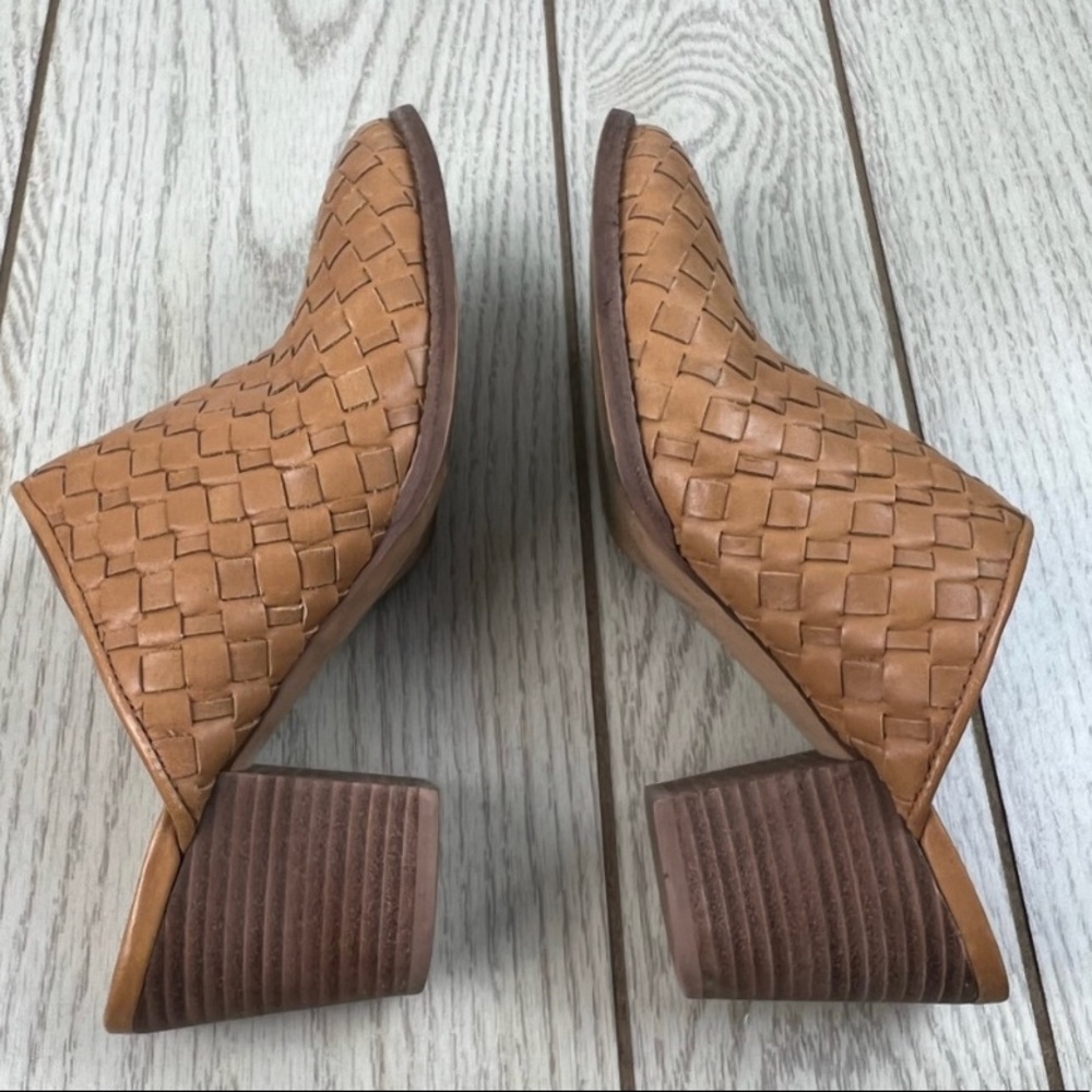 Madewell The Harper Block Heel Mule 6 Cognac/Tan Woven Leather $158 style L0793